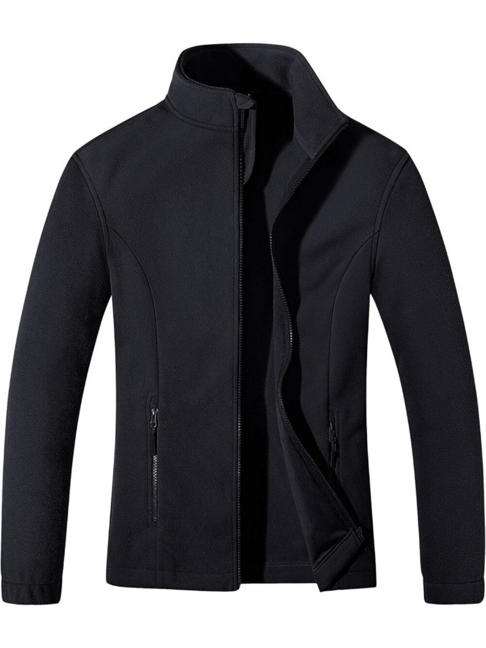 Cozy Lightweight Fleece Zip-Up Jacket with Pockets - Warm Long Sleeve Coat for